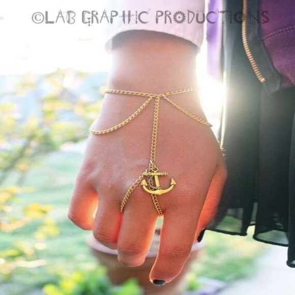 Anchor Tassels Chain Bracelet With Finger Ring - Picture 1 of 4